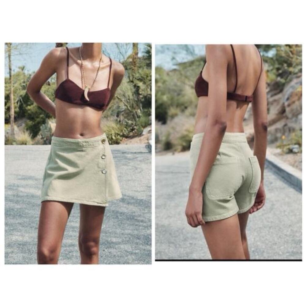 Zara Green Button Skort XL Boho Beach Summer